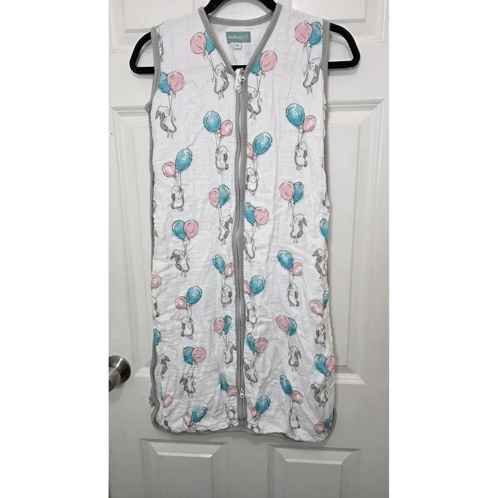 Molis & Co Baby Sleep Sack Unisex XL White Bunny Balloon Muslin 0.5 TOG Wearable